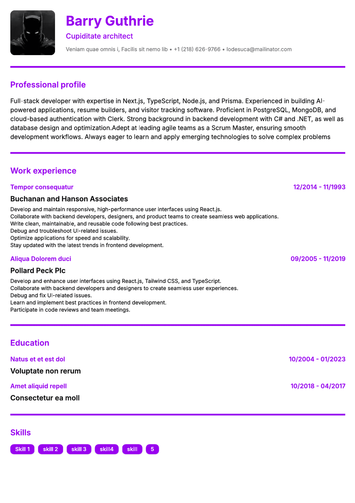 Resume preview